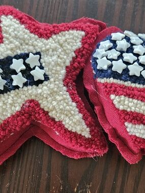 Handmade Red, White & Blue Star and Heart Fiber Art Patch Set